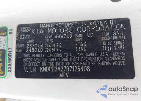 2011 Kia Sportage Lx z USA, uszkodzony, nr VIN KNDPB3A27B7126408
